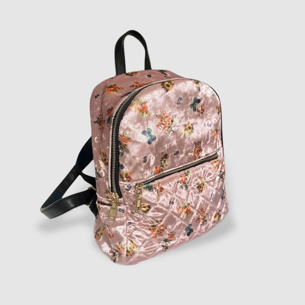 Baby Pink Floral Butterfly Velvet Backpack